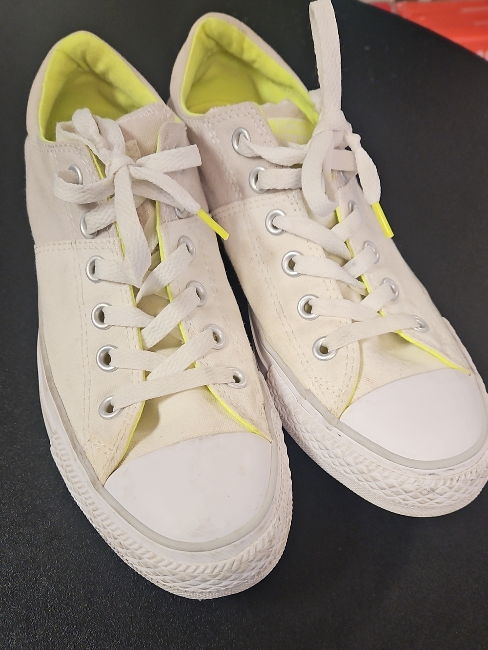 Women's Low-Top Canvas Sneakers in Cream with Neon Yellow Accent
